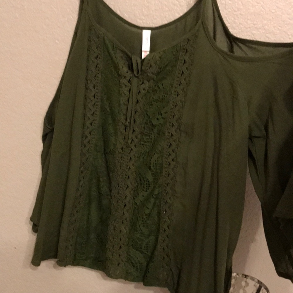 Army green off the shoulder long sleeve shirt